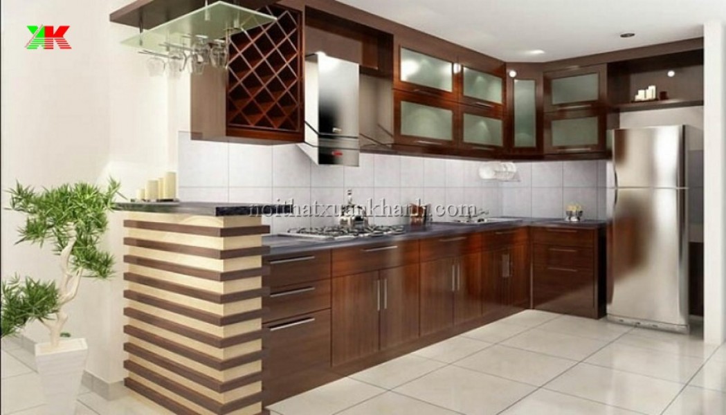 mau tu bep dep duoc cung cap tai xuan khanh 322 Sự sang trọng và nét hiện đại một phần được thể hiện qua hình dáng của tủ bếp