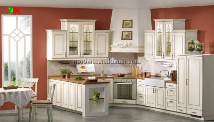 mau tu bep dep duoc cung cap tai xuan khanh 473 Sự sang trọng và nét hiện đại một phần được thể hiện qua hình dáng của tủ bếp
