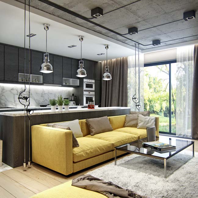 thiet ke nha dep 02 Mẫu thiết kế nhà đẹp với trần bê tông cá tính và độc đáo